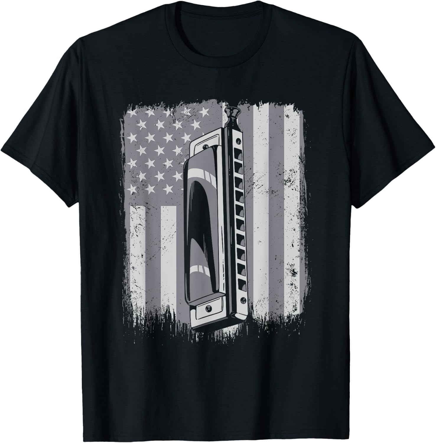 Harmonica American Flag Harmonicist Mouth Harp Harmonica Kids Men T-Shirt - T-Shirt | Black