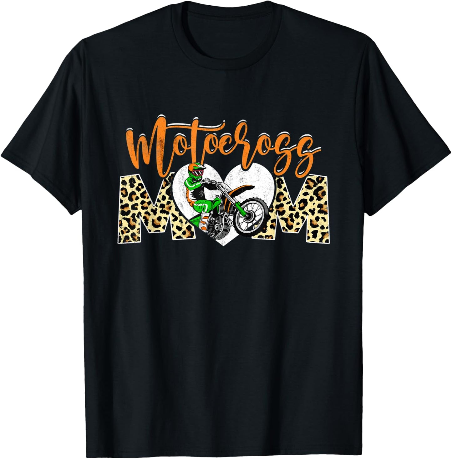 Sport Mom Leopard Mother's Day Motocross Mommy Mama T-Shirt - T-Shirt | Black