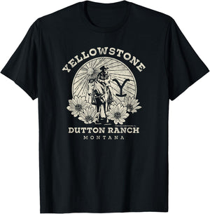Yellowstone Dutton Ranch Solo Horseback Rider Logo V1 Short Sleeve T-Shirt - T-Shirt | Black