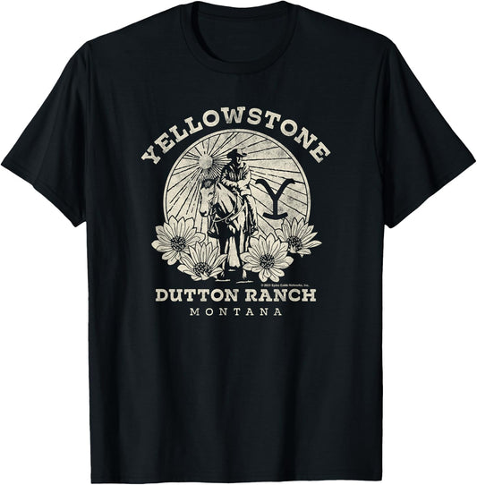 Yellowstone Dutton Ranch Solo Horseback Rider Logo V1 Short Sleeve T-Shirt - T-Shirt | Black