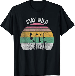 Retro Vintage Stay Wild Wildflower Inspirational Women Quote T-Shirt - T-Shirt | Black
