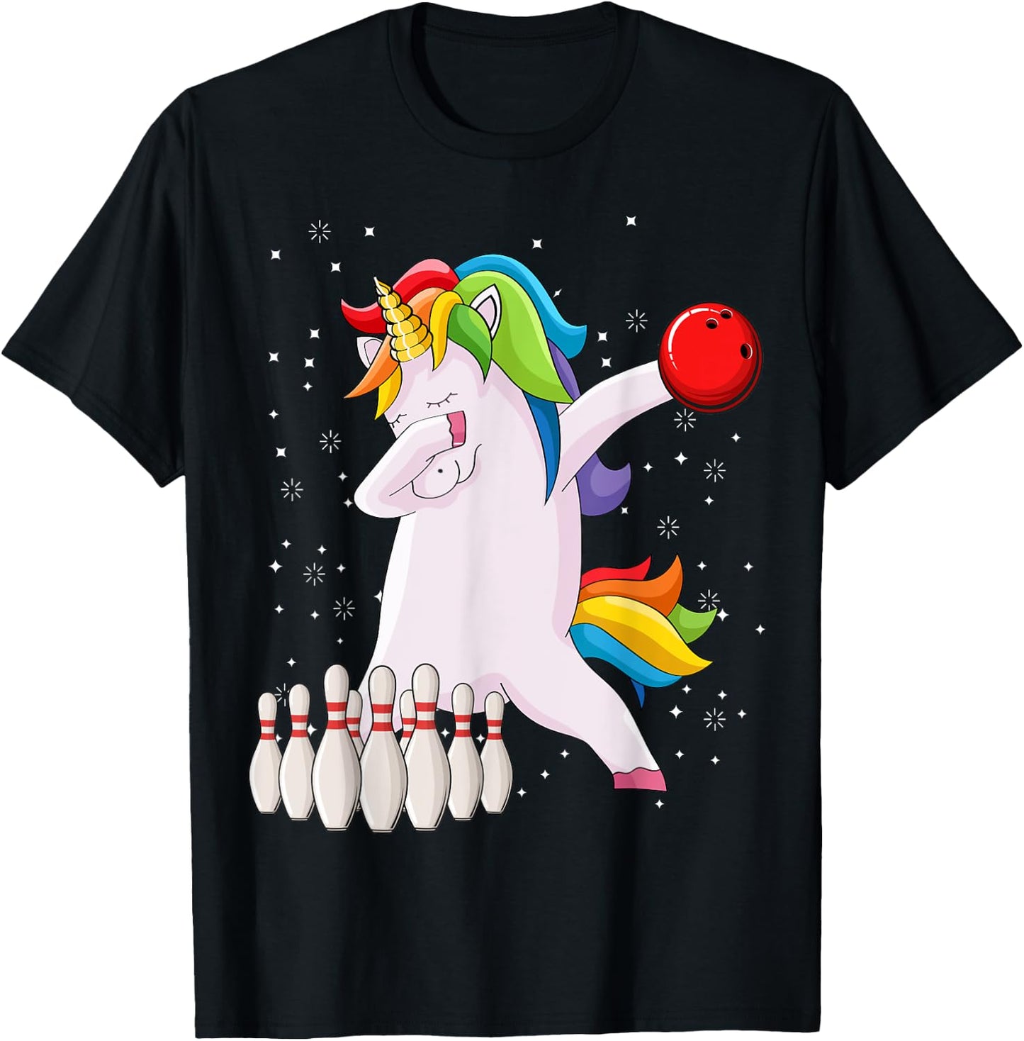 Dabbing Unicorn Bowling Ball Funny Bowling T-Shirt - T-Shirt | Black