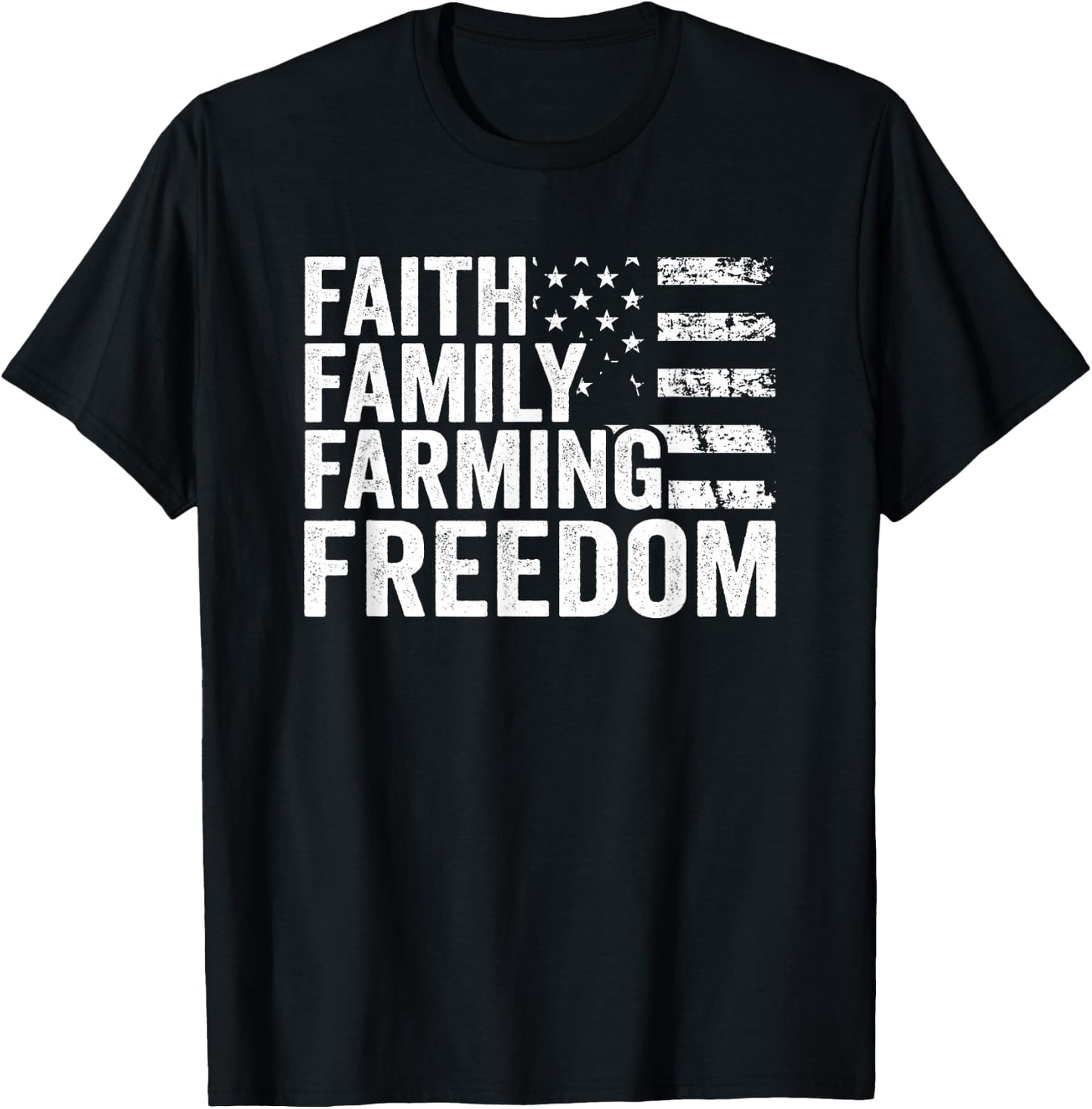 Faith Family Farming Freedom - USA Flag Christian Farmer T-Shirt - T-Shirt | Black