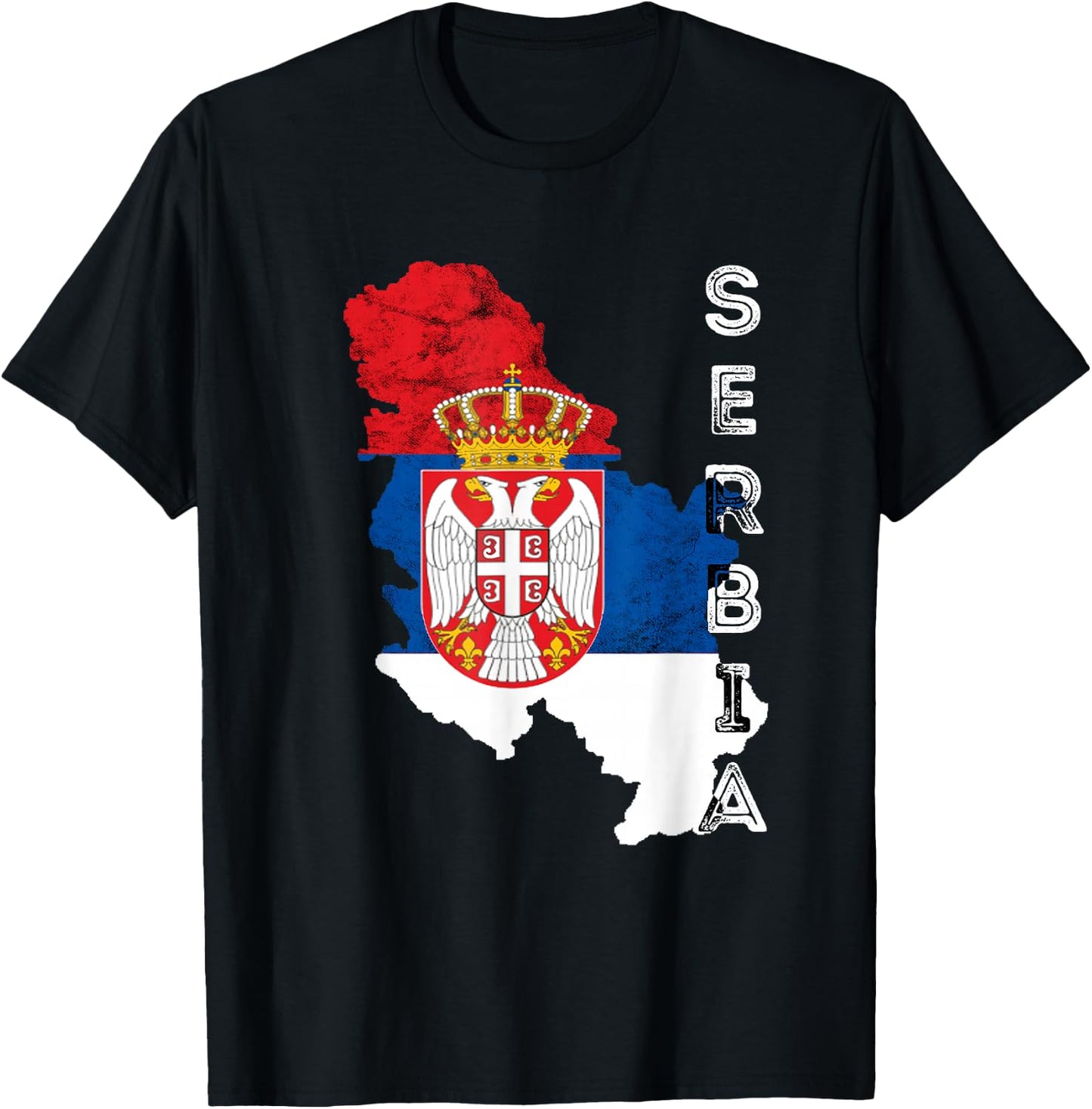 Serbia Vintage Serbian Map Srbija Serbian Flag Serbian Pride T-Shirt - T-Shirt | Black