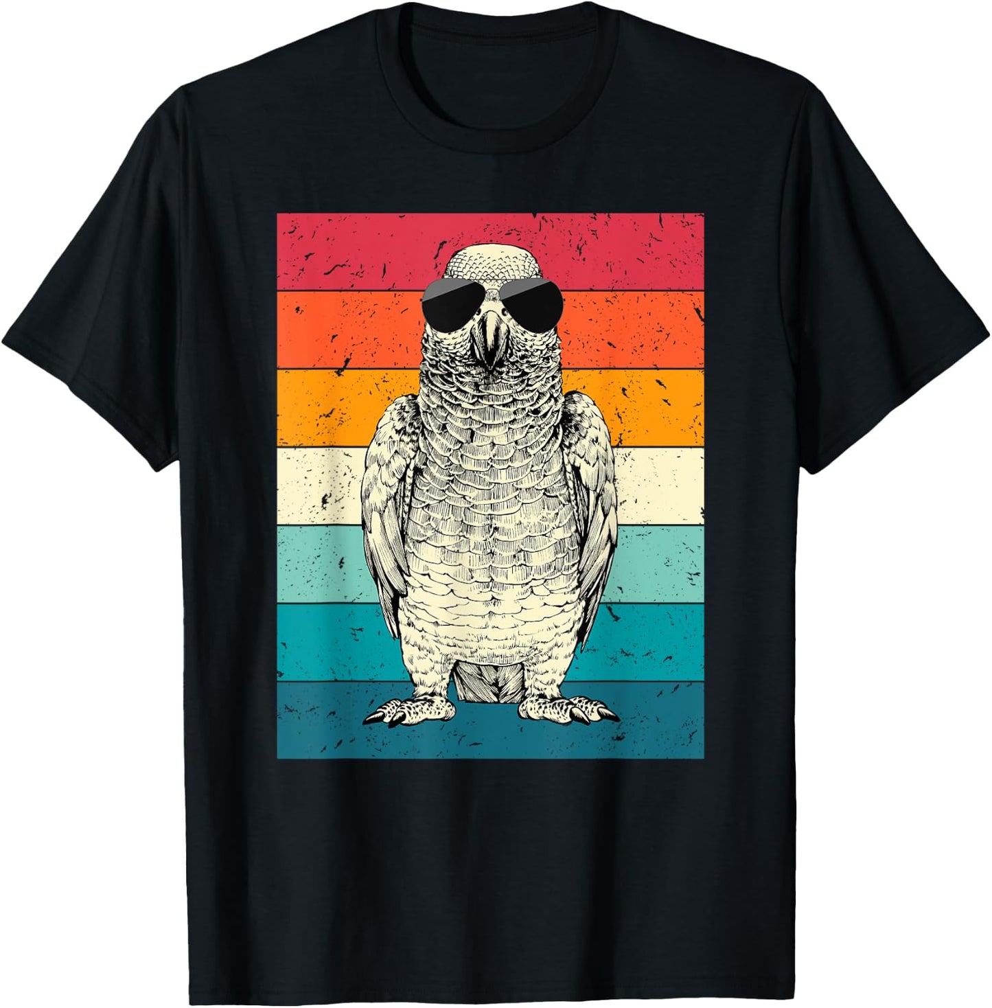 Retro Vintage African Grey Parrot with Sunglasses Bird Lover T-Shirt - T-Shirt | Black