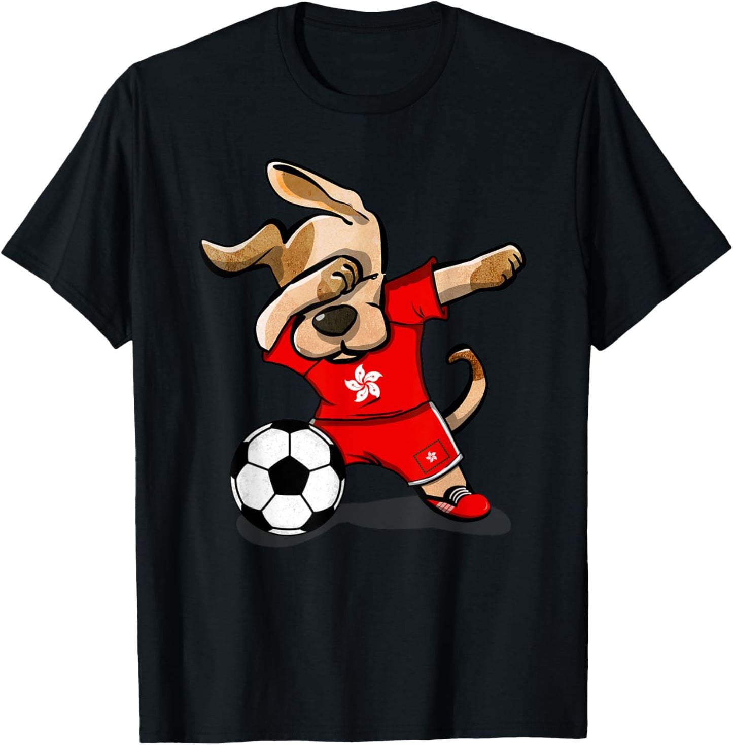 Dabbing Dog Hong Kong Soccer Hong Kong Flag Football Men Women Kids T-Shirt - T-Shirt | Black