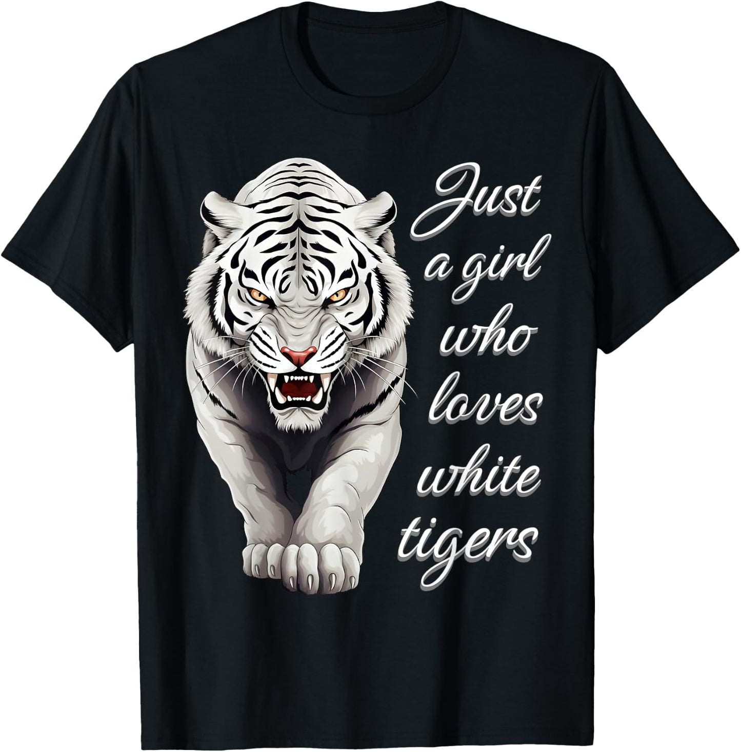 Just A Girl Who Loves White Tigers - Wild Animal Lover Tiger T-Shirt - T-Shirt | Black