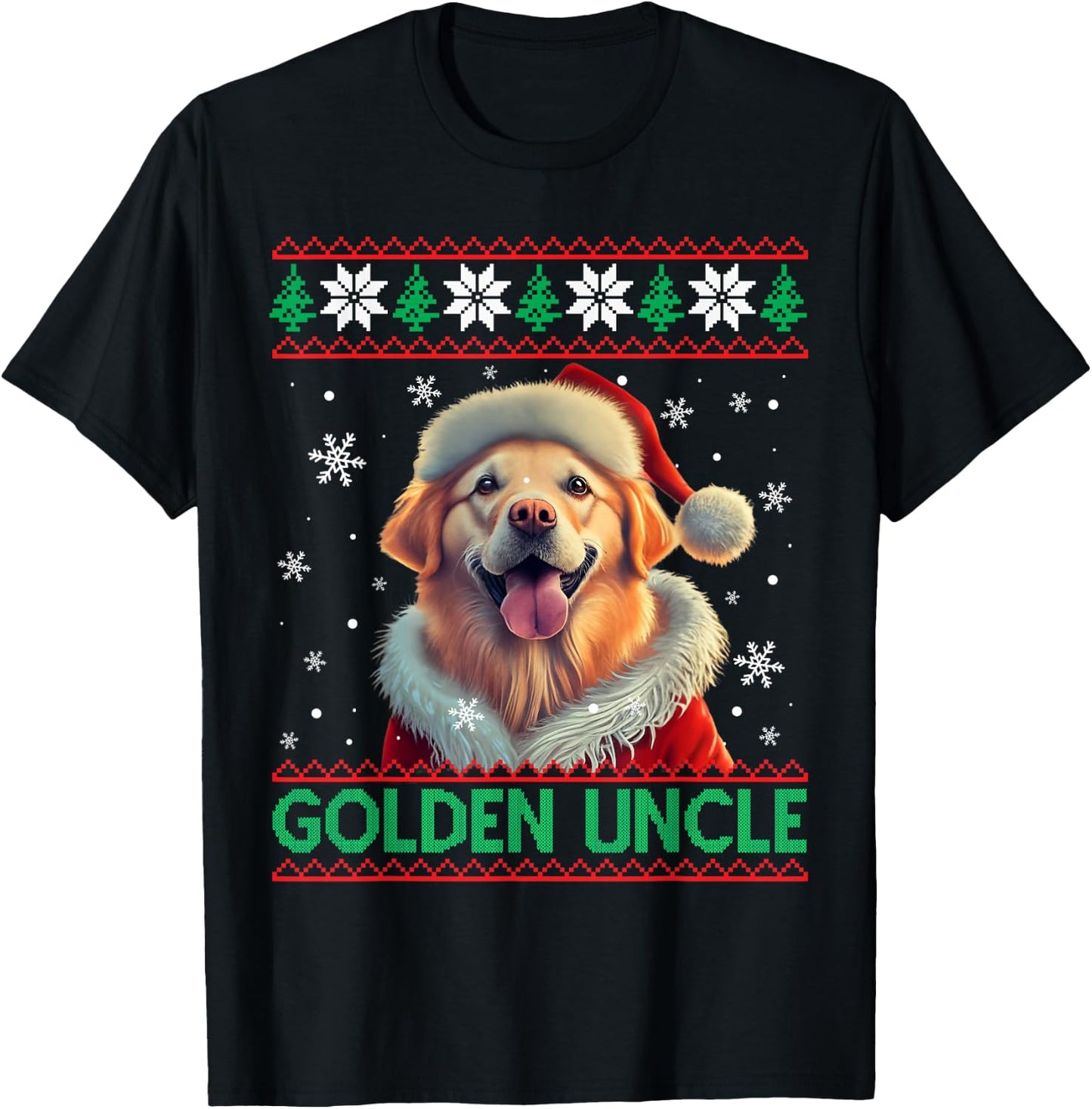 Golden Uncle Golden Retriever Santa Hat Ugly Christmas T-Shirt - T-Shirt | Black