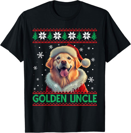 Golden Uncle Golden Retriever Santa Hat Ugly Christmas T-Shirt - T-Shirt | Black