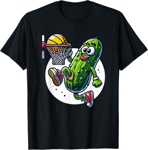 Slam Dunk Pickle - Humorous Basketball Cartoon Graphic T-Shirt - T-Shirt | Black