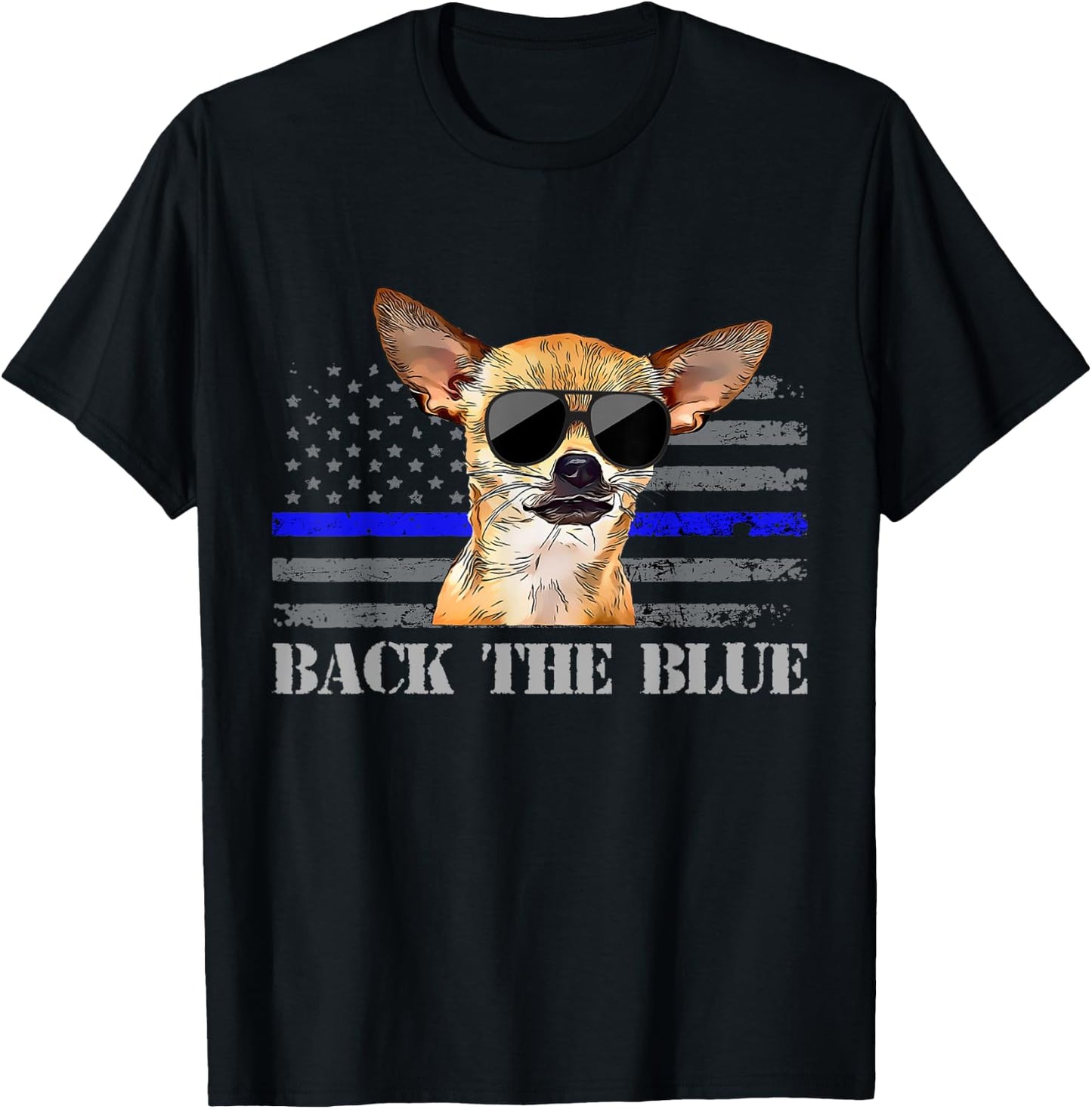 Chihuahua Thin Blue Line American Flag Police Dog T-Shirt - T-Shirt | Black