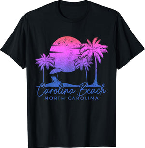 Carolina Beach North Carolina Vintage Sunset Surfer Retro T-Shirt - T-Shirt | Black