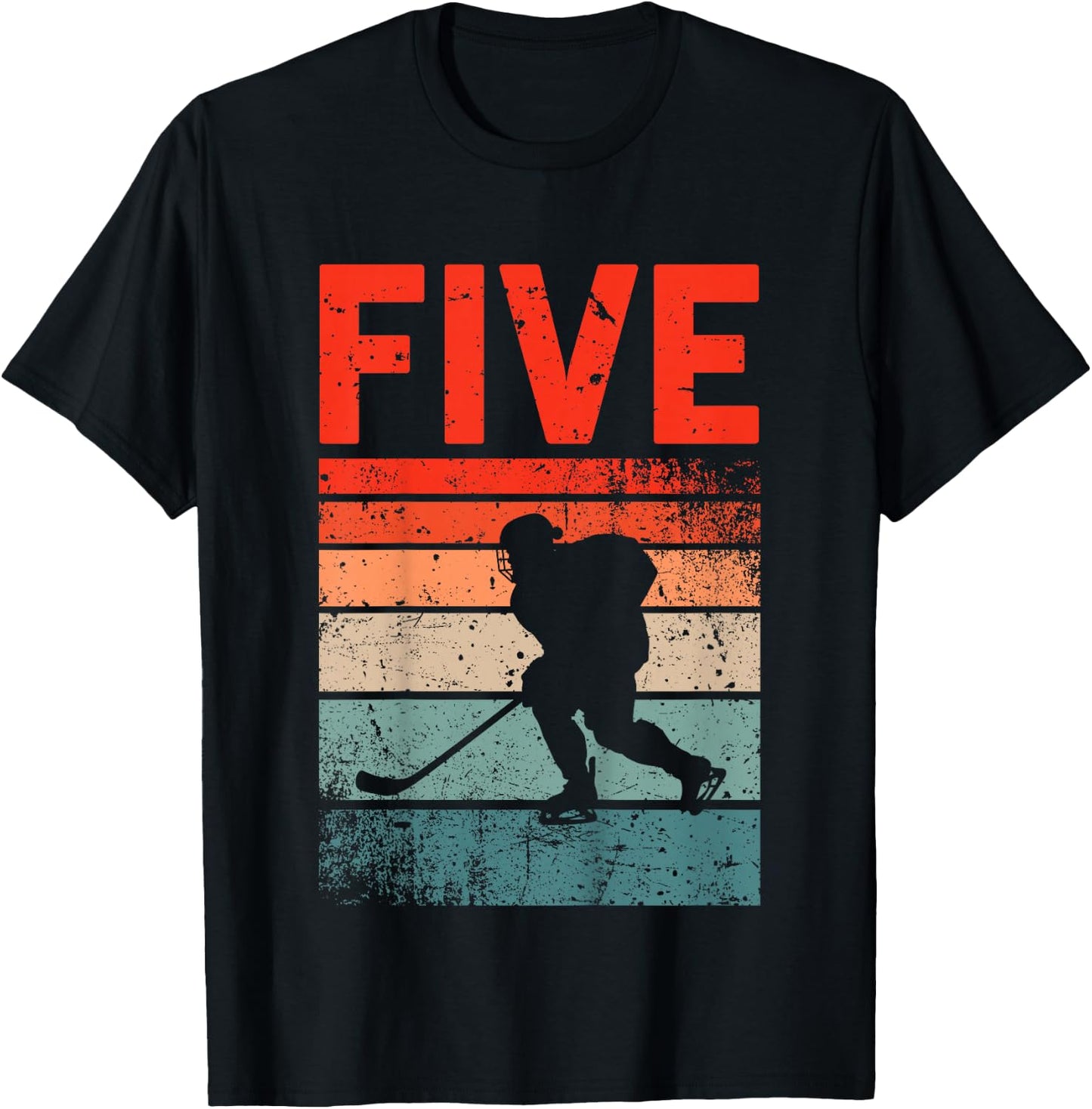 5th Birthday Retro Ice Hockey 5 Years Old Boy Girl T-Shirt - T-Shirt | Black