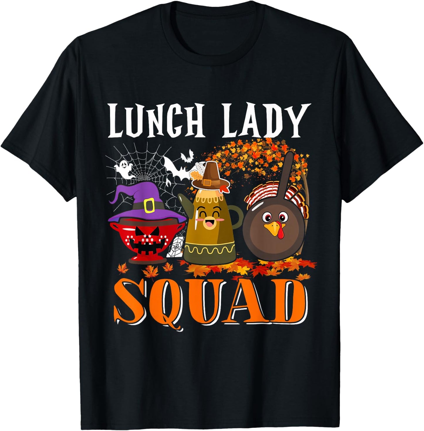 Lunch Lady Squad Thanksgiving Halloween Fall Tre Boo Ghosts T-Shirt - T-Shirt | Black