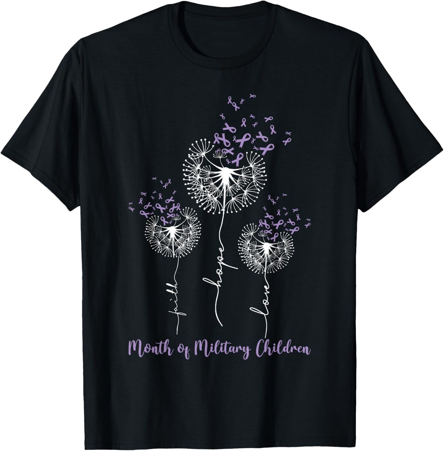 Dandelion Purple Up for Military Kids Military Child Month T-Shirt - T-Shirt | Black