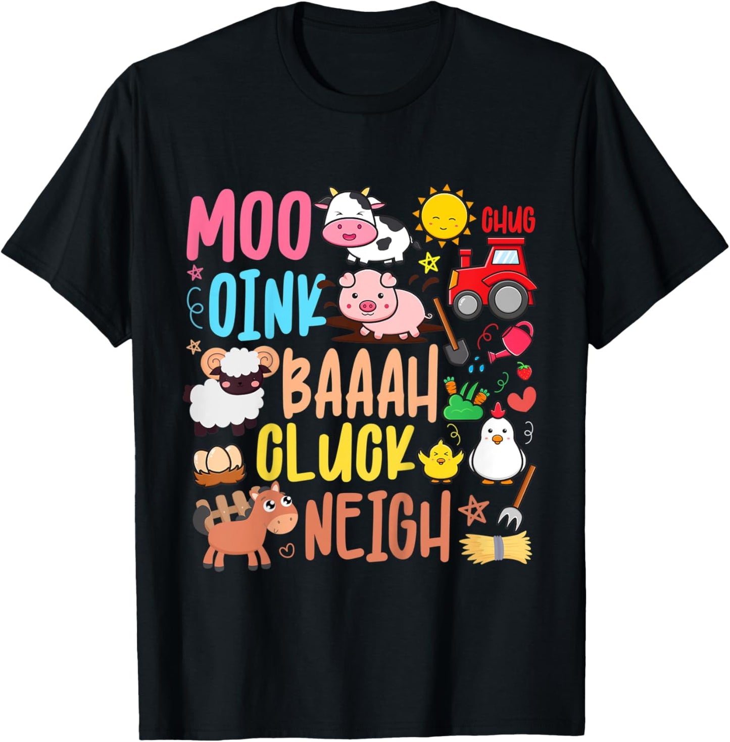 Kids Farm Animals Sounds Oink Baa Neigh Cluck Moo Toddler Farmer T-Shirt - T-Shirt | Black