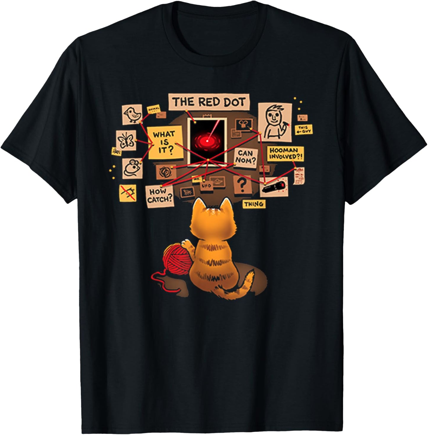 Funny Cat Red Dot Therory Kitten T-Shirt - T-Shirt | Black