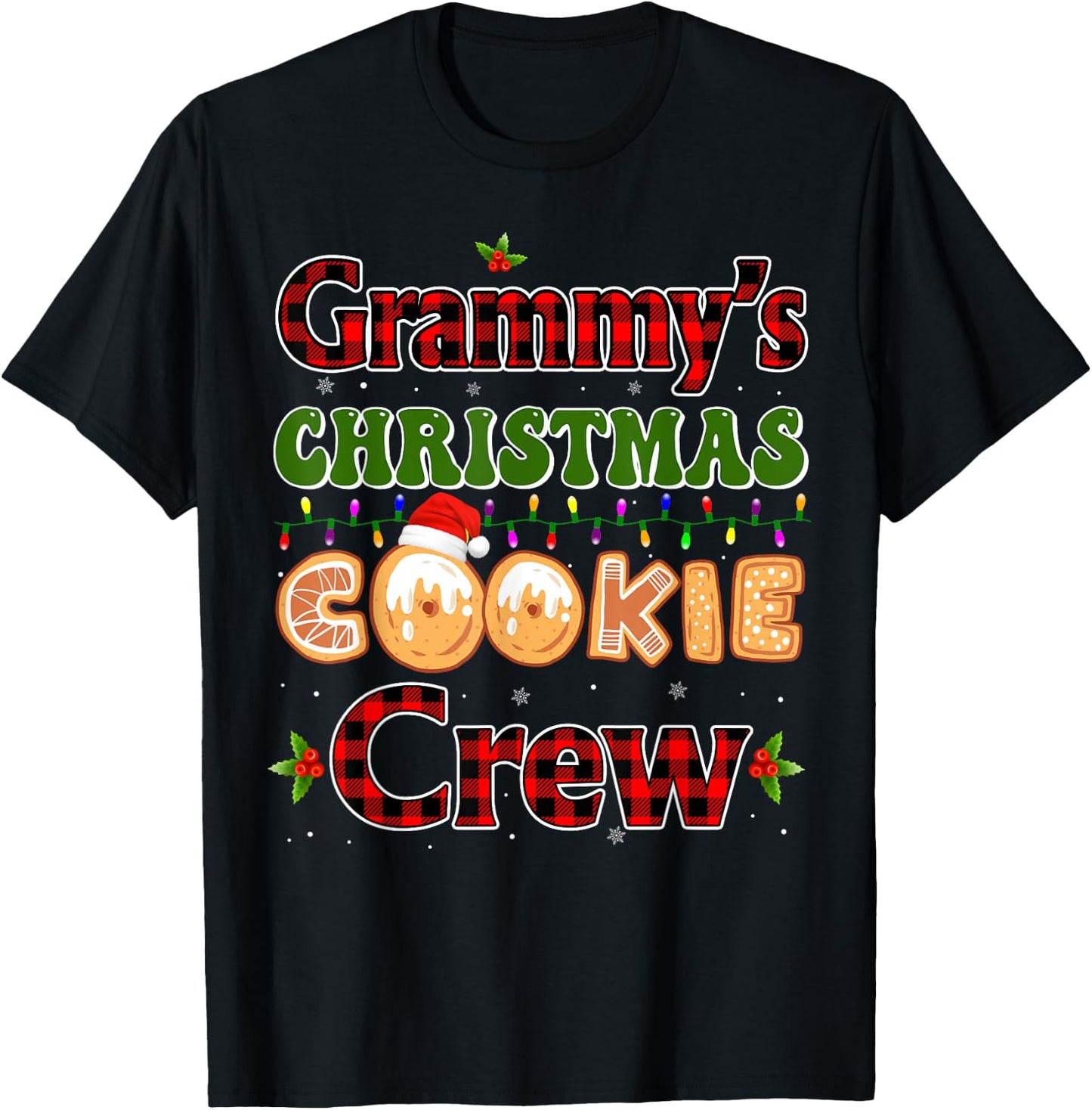 Red Plaid Cute Grammy Christmas Cookie Crew Gingerbread T-Shirt - T-Shirt | Black