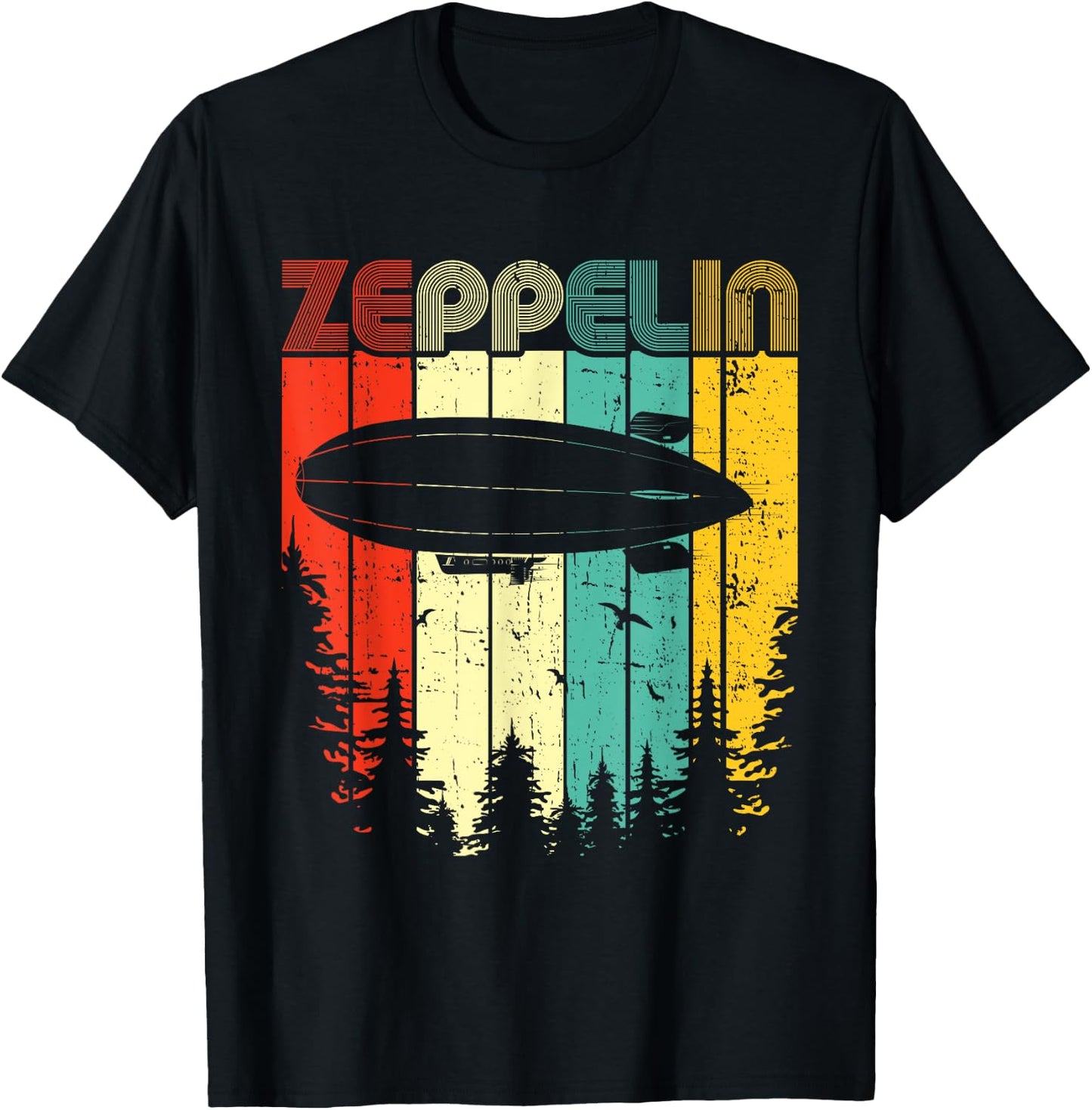 Retro Zeppelin 70s 80s Dirigible Airship Zepelin Zepplin T-Shirt - T-Shirt | Black