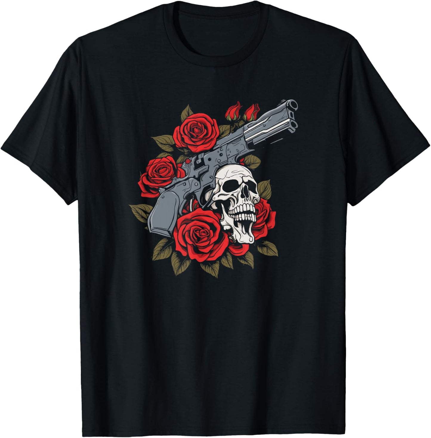 Skeleton Roses 1980s Glam 80s - Guns Rock Music Skull Rose T-Shirt - T-Shirt | Black
