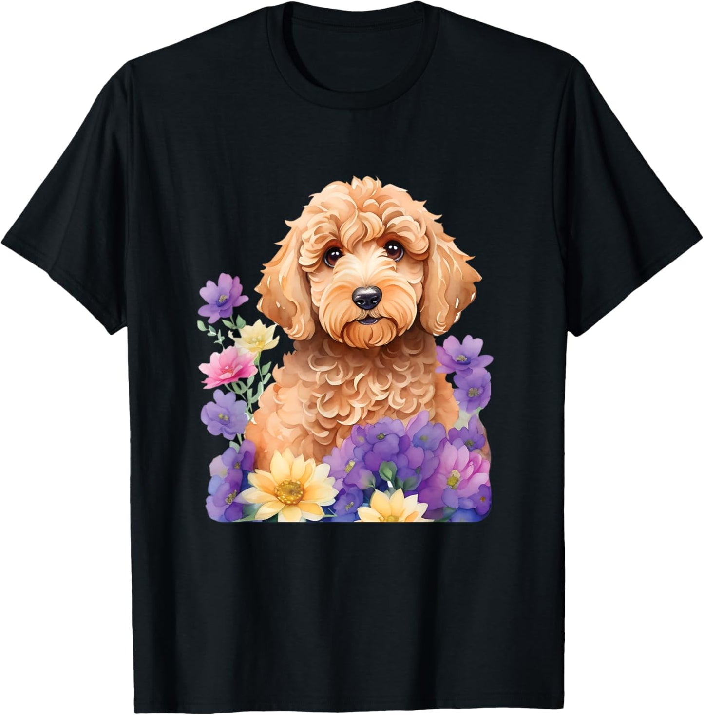 Cute Goldendoodle Doodle Dog Floral Design T-Shirt - T-Shirt | Black