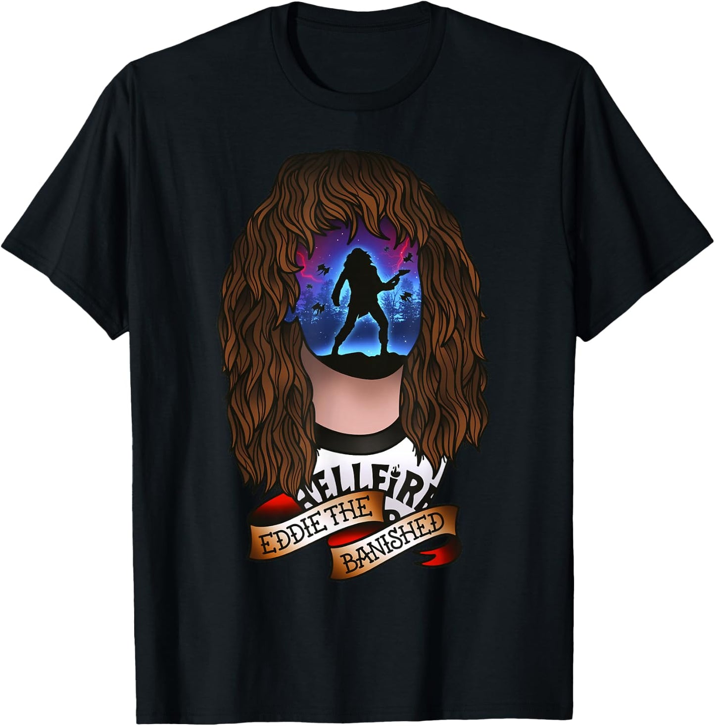 Stranger Things Eddie The Banished Tattoo Style Epic Scene T-Shirt - T-Shirt | Black