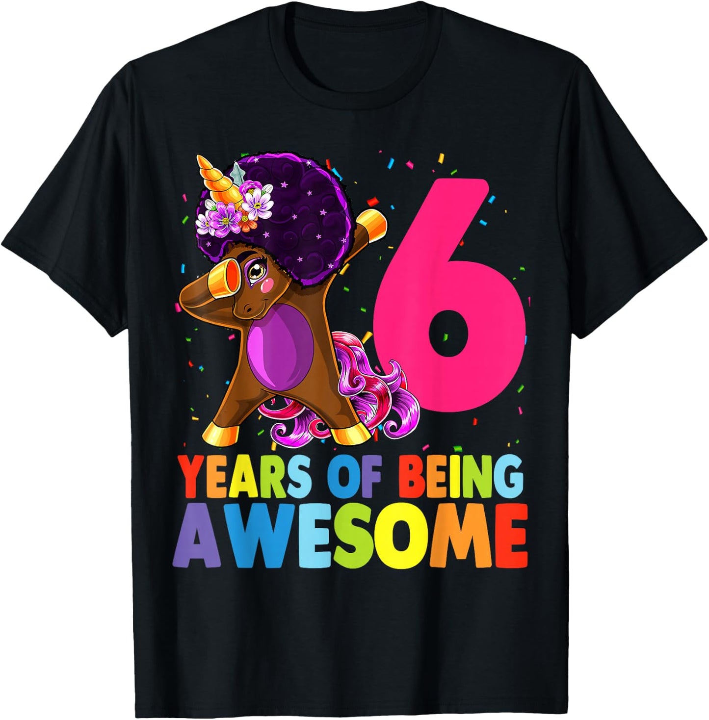 6th Birthday Dabbing Unicorn Afro Party Gift 6 Years Old T-Shirt - T-Shirt | Black