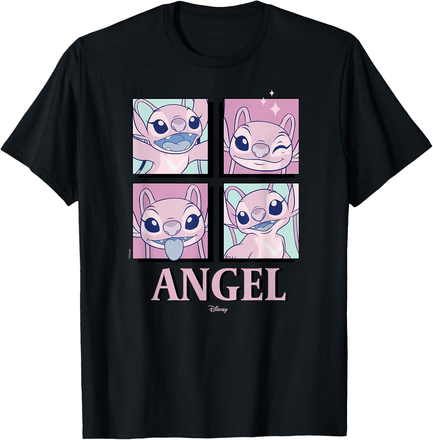 Lilo & Stitch - Angel Grid T-Shirt - T-Shirt | Black