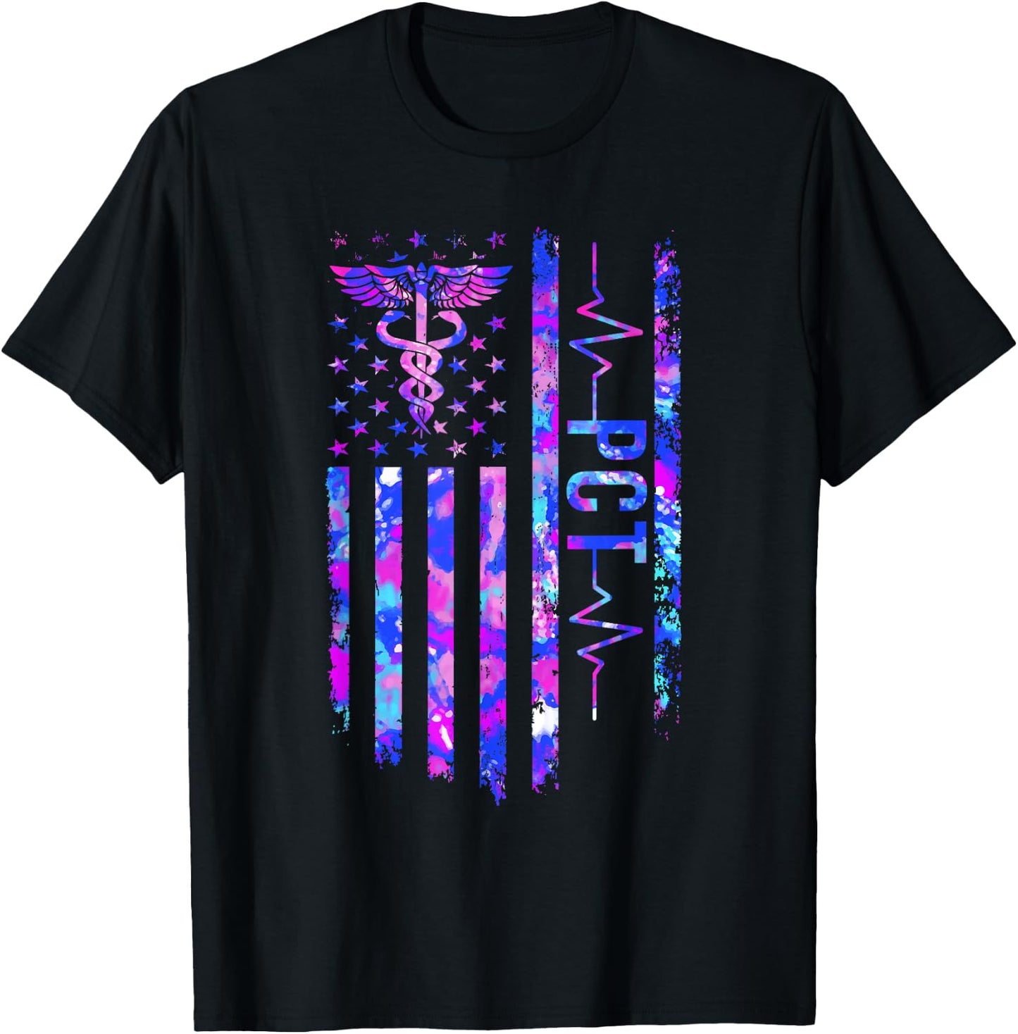 PCT US Flag Patient Care Tech Patient Care Technician T-Shirt - T-Shirt | Black