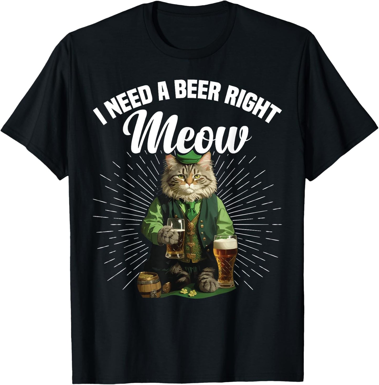 Funny Irish Beer Cat St Patricks Day Drinking Men Women T-Shirt - T-Shirt | Black