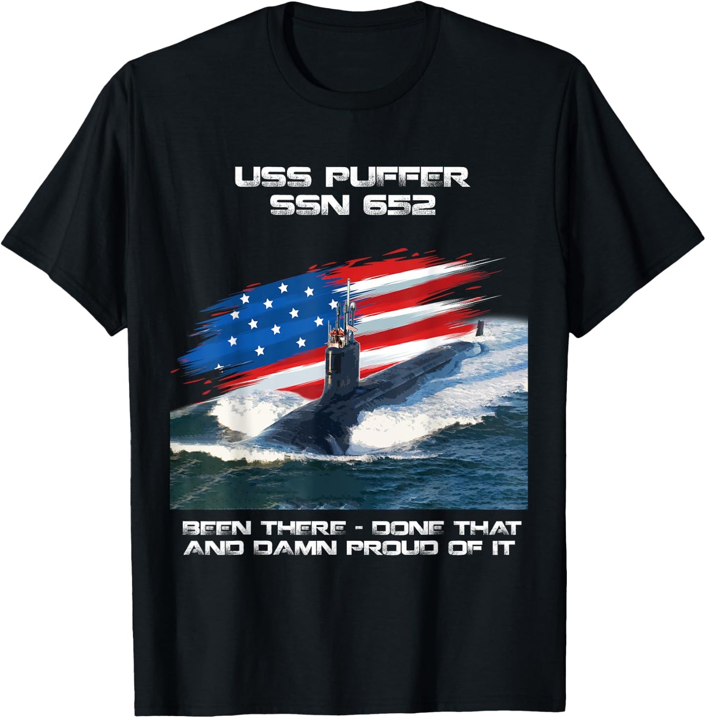 USS Puffer SSN-652 American Flag Submarine Veteran Xmas Women Men T-Shirt - T-Shirt | Black