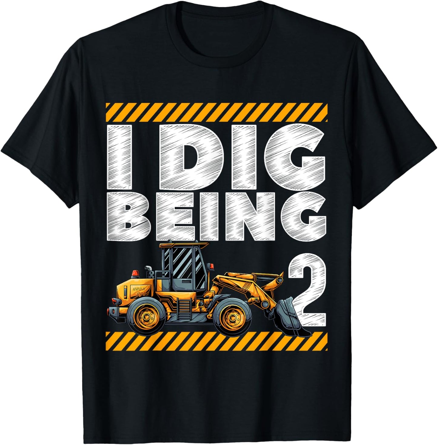 2nd Birthday Construction Truck I Dig Being 2 Vehicle Bday T-Shirt - T-Shirt | Black