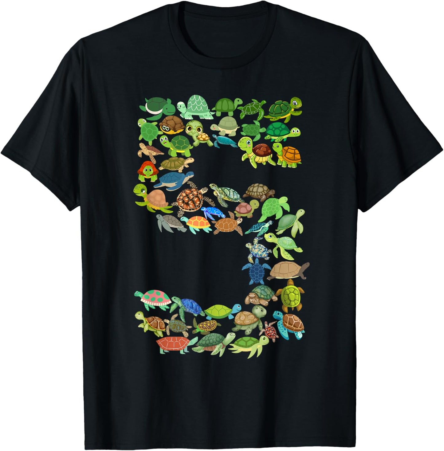 Kids 5th Birthday Sea Turtle Tortoise Themed 5 Year Old Boys T-Shirt - T-Shirt | Black
