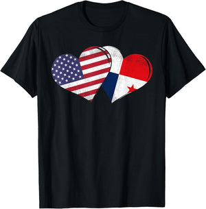 Vintage Panama - American Flag Heart For Panamanian T-Shirt - T-Shirt | Black