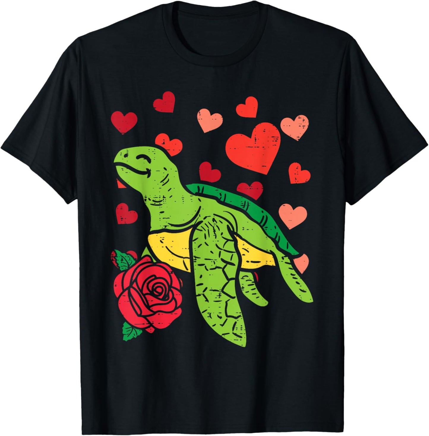 Valentines Day Turtle Hearts Cute Men Women Kids Boys Girls T-Shirt - T-Shirt | Black