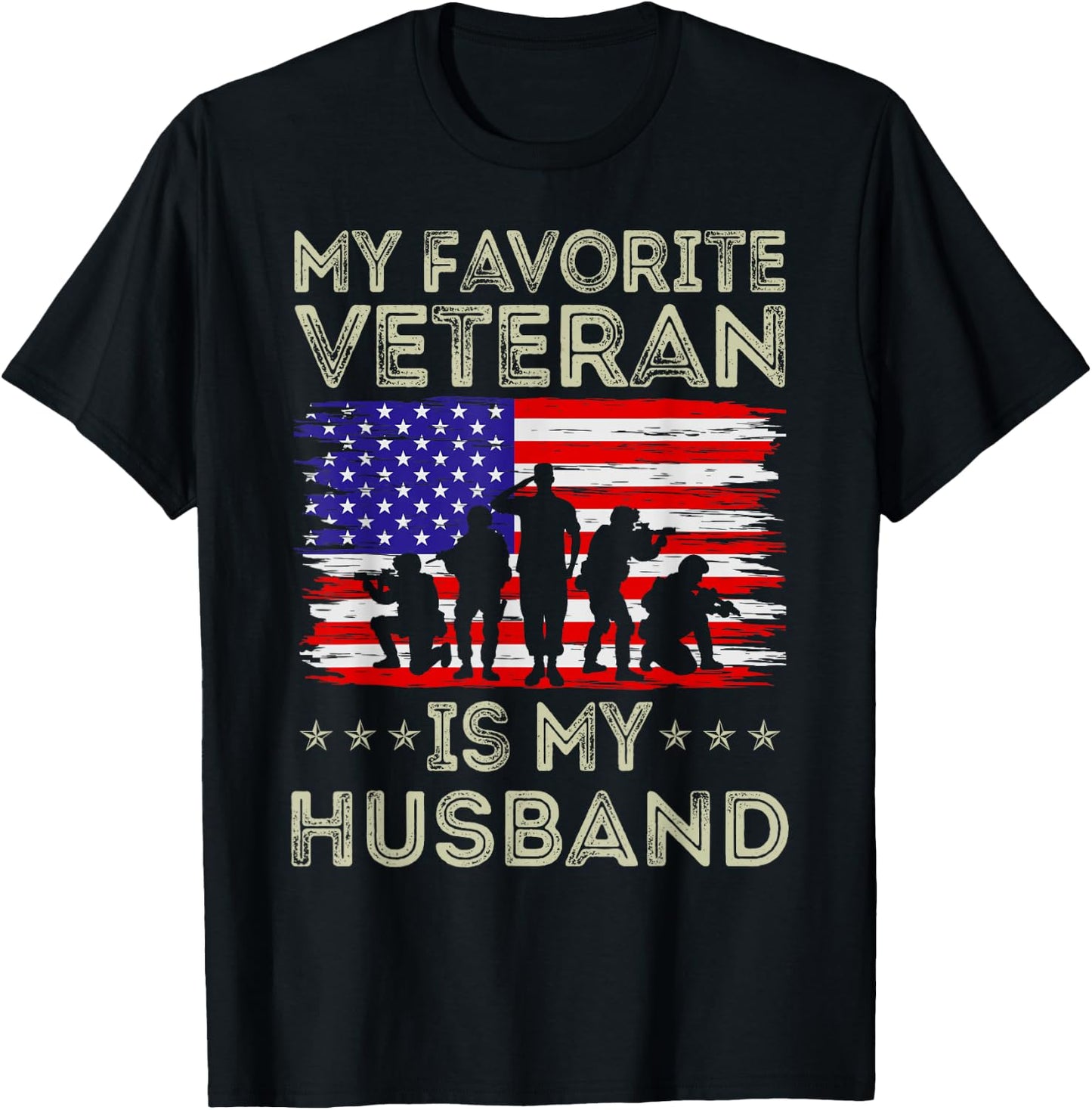 My Favorite Veteran Is My Husband American Flag Veterans Day T-Shirt - T-Shirt | Black