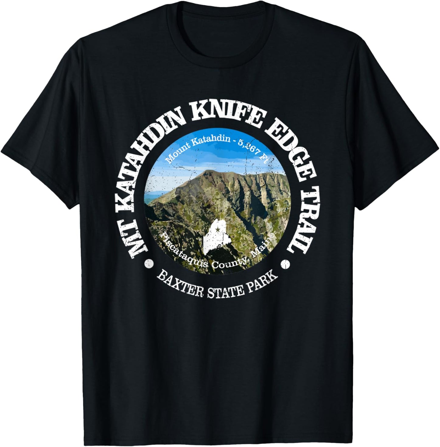 Knife Edge Trail Vintage Mount Katahdin Mountain Hiking T-Shirt - T-Shirt | Black