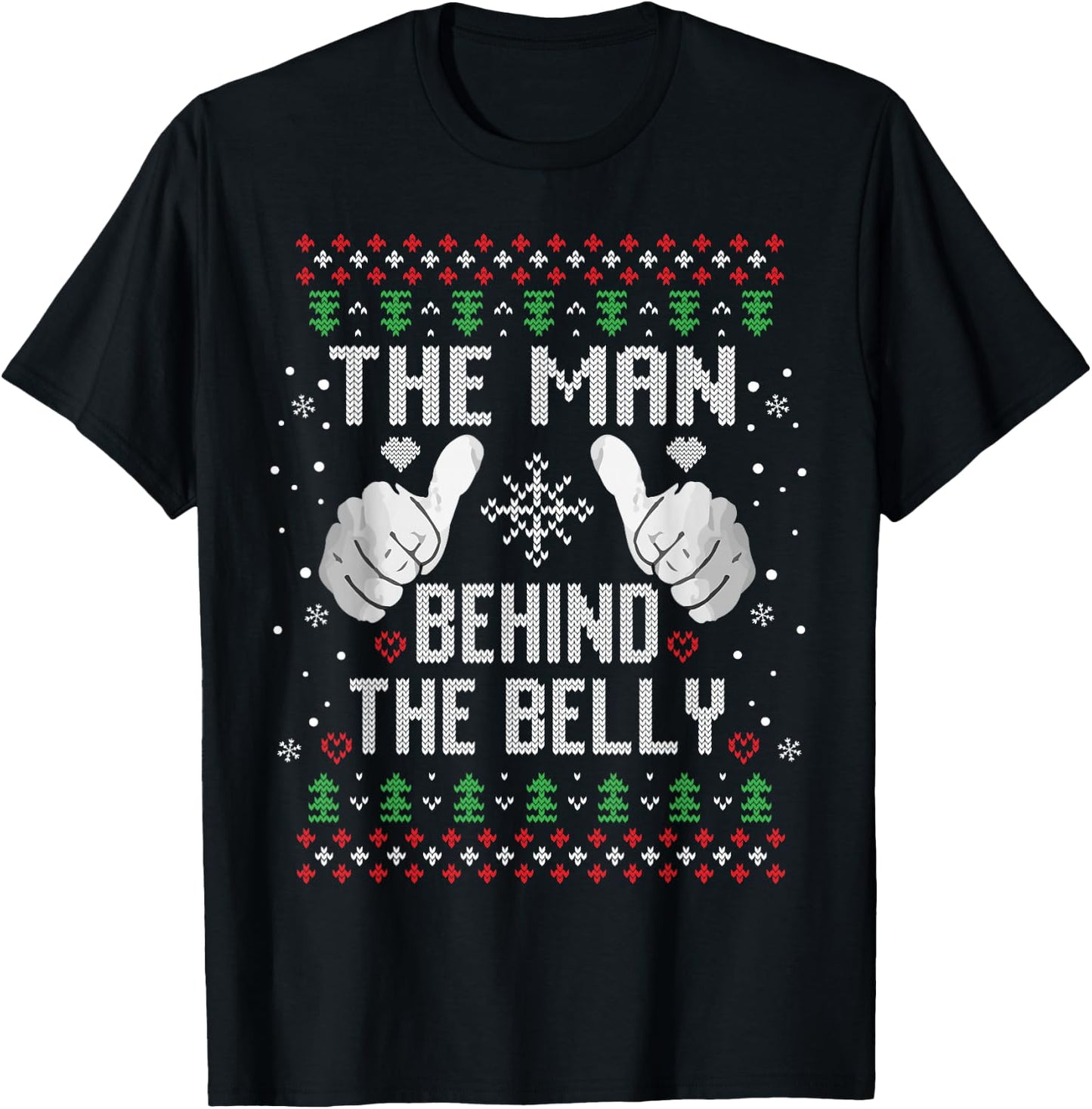 Xmas Man Behind The Belly Dad pregnancy announcement Ugly T-Shirt - T-Shirt | Black