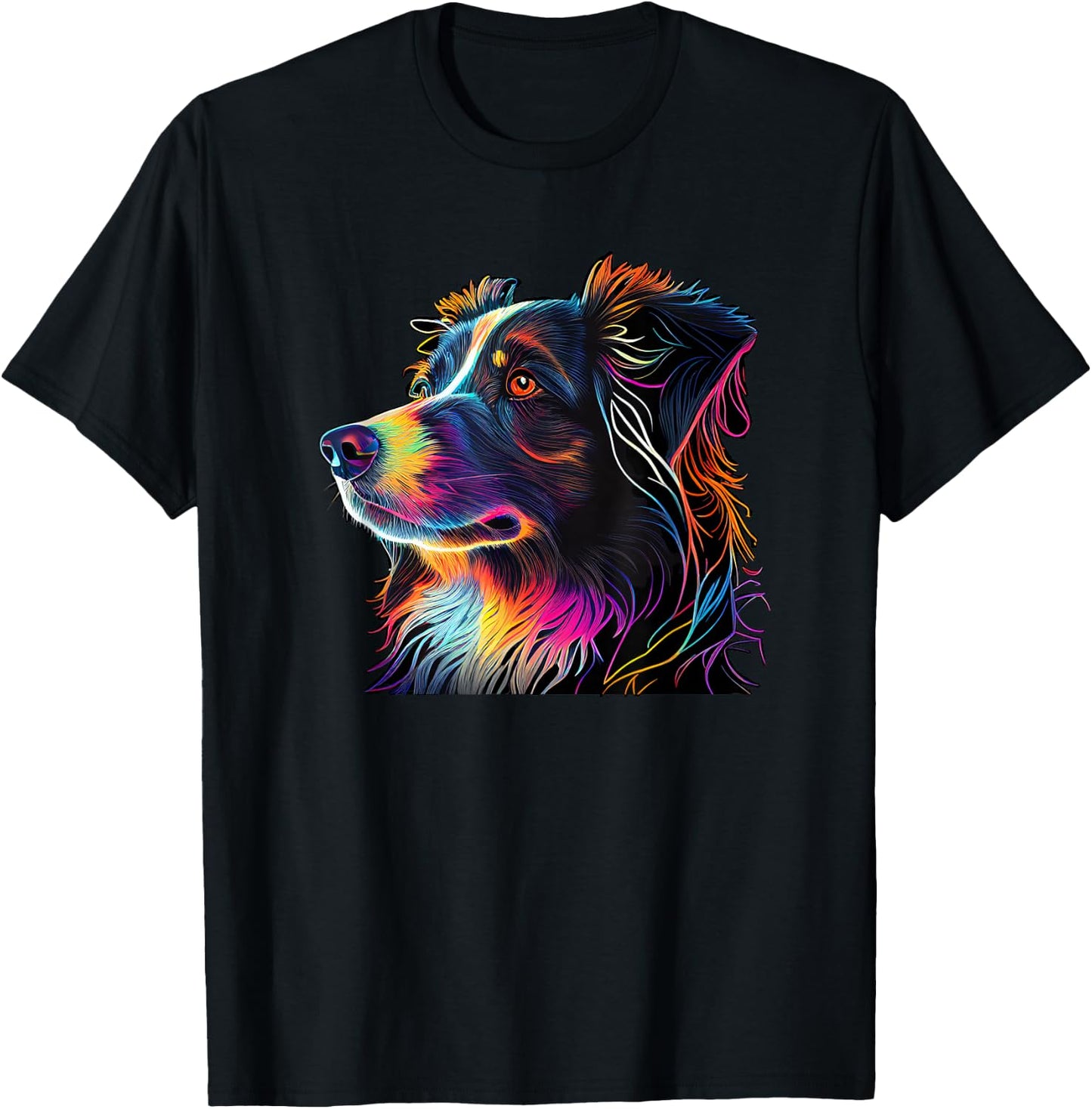 Australian Shepherd Mini Colorful Abstract Line Art T-Shirt - T-Shirt | Black