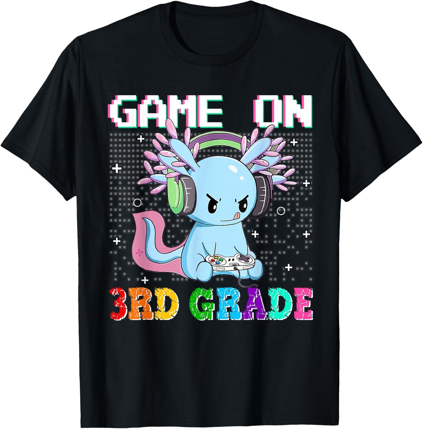 Axolotl Game On 3rd Grade Funny Back To School Gamer Boys T-Shirt - T-Shirt | Black