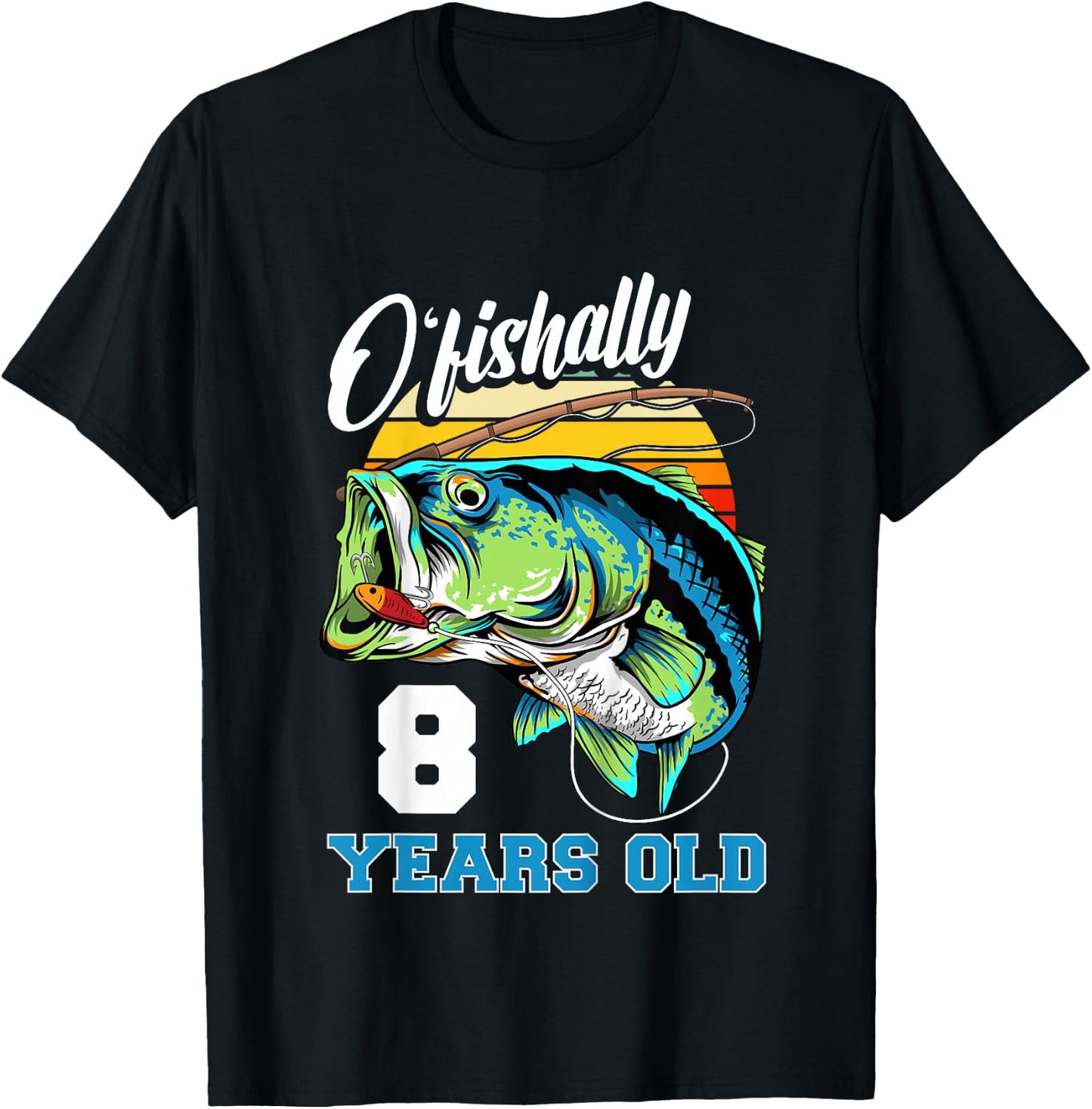 Ofishally 8 Years Old Fisherman 8th Birthday Fishing T-Shirt - T-Shirt | Black