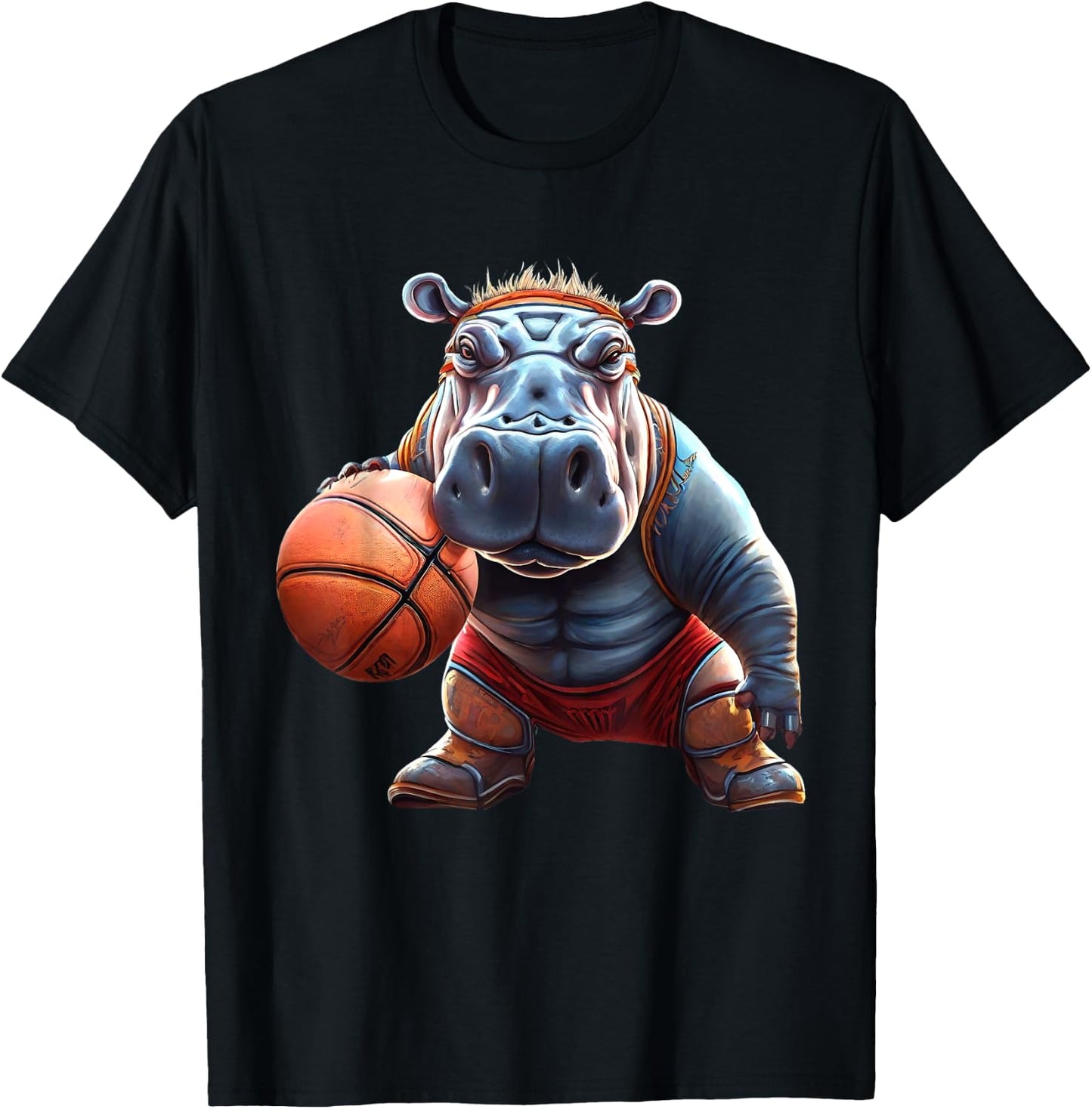 Funny Basketball Hippo Groovy Hippo Basketball T-Shirt - T-Shirt | Black