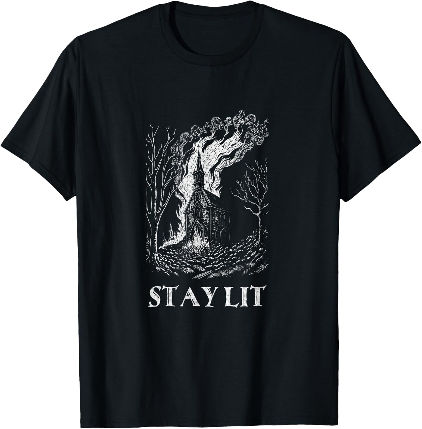Occult Atheist Burn Church Stay Lit Satan Devil Grunge T-Shirt - T-Shirt | Black