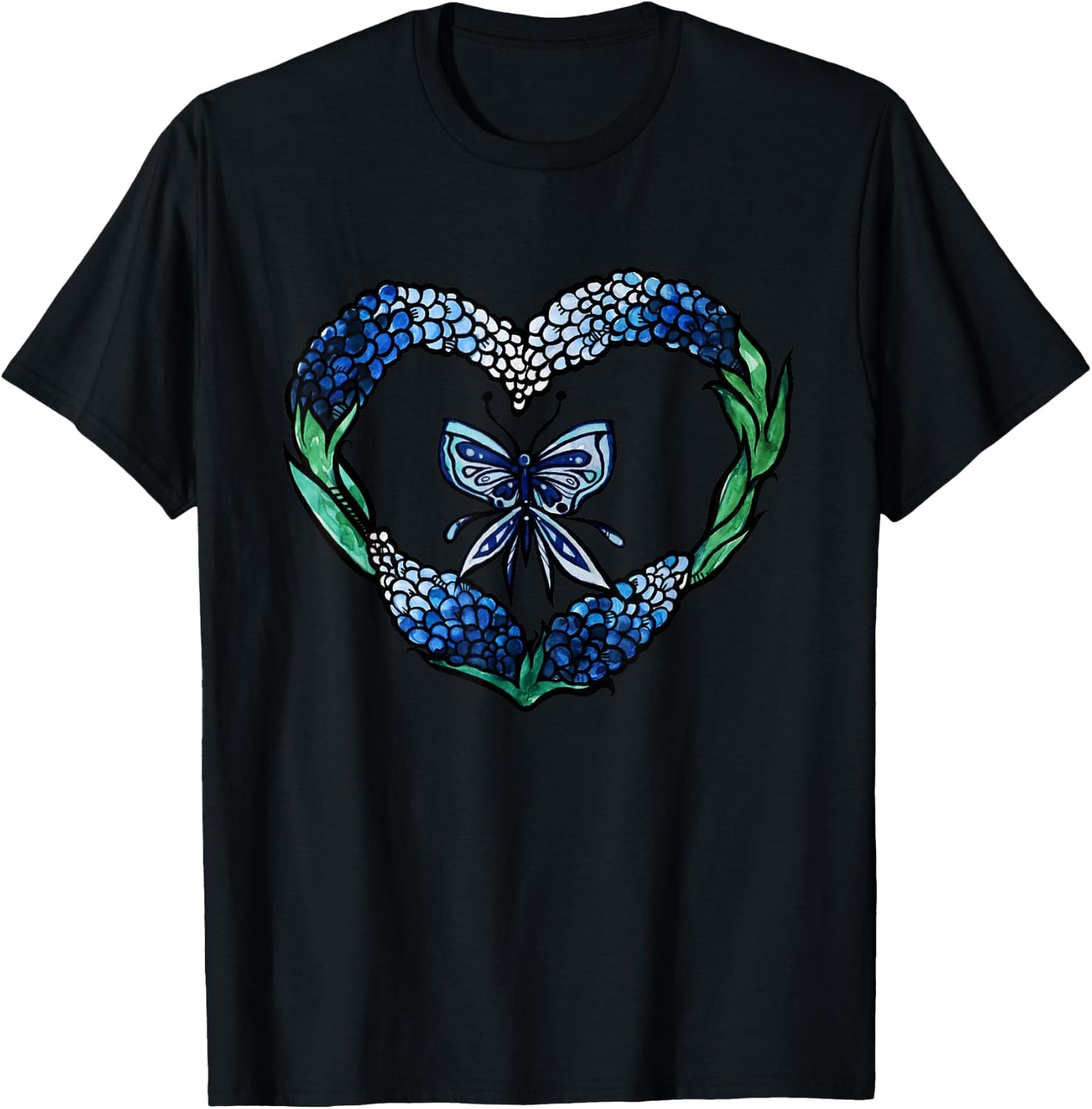 Texas Bluebonnets Blue Butterfly T-Shirt - T-Shirt | Black