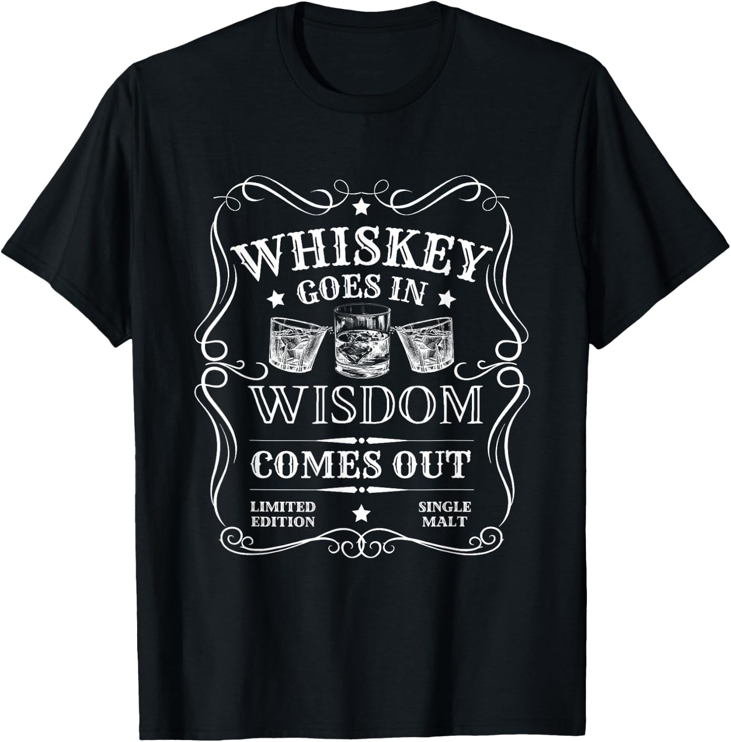 Whiskey Goes In Wisdom Comes Out Funny Drinking T-Shirt - T-Shirt | Black