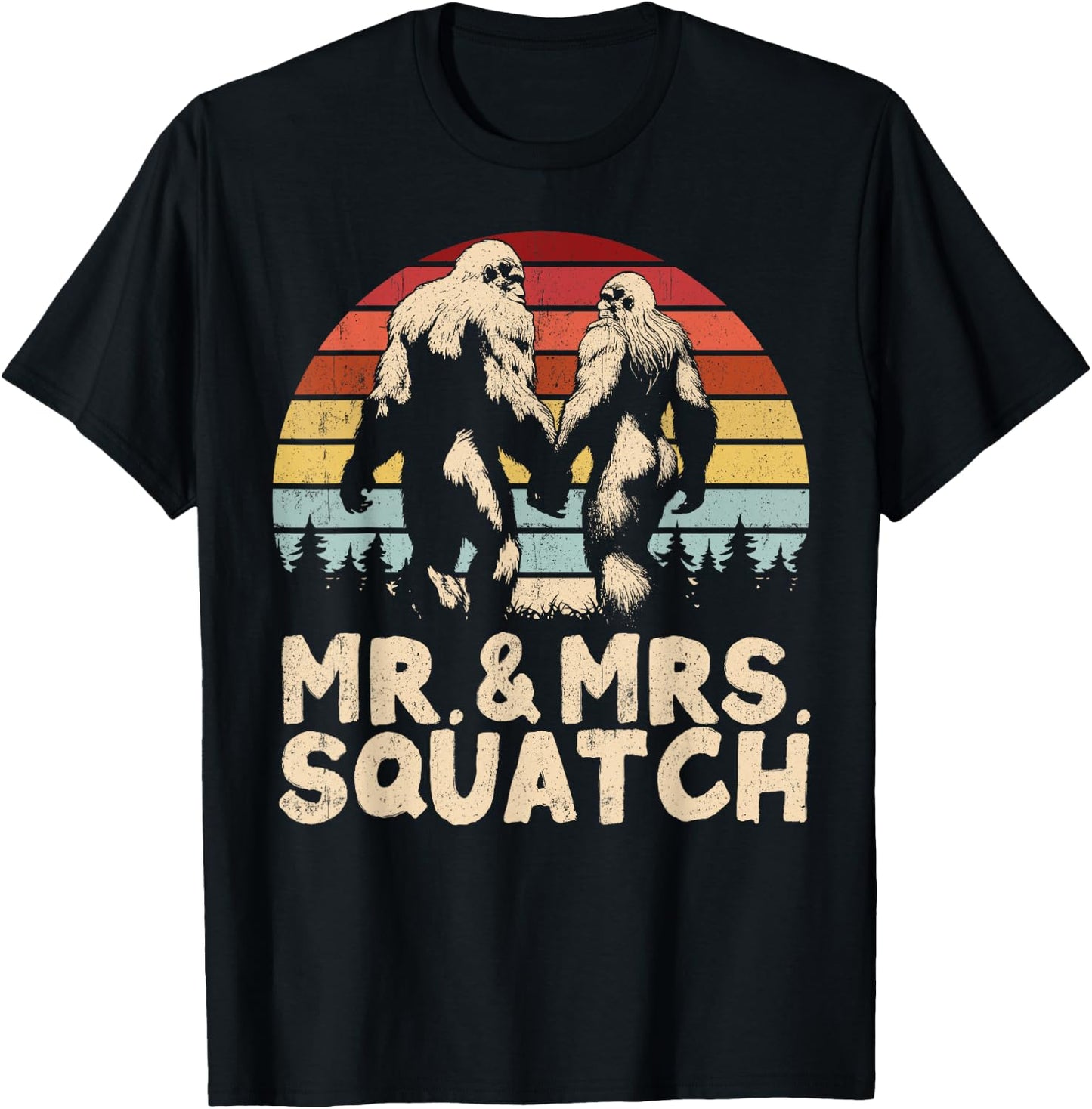Mr Mrs Squatch Husband Wife Matching Bigfoot Funny Wedding T-Shirt - T-Shirt | Black