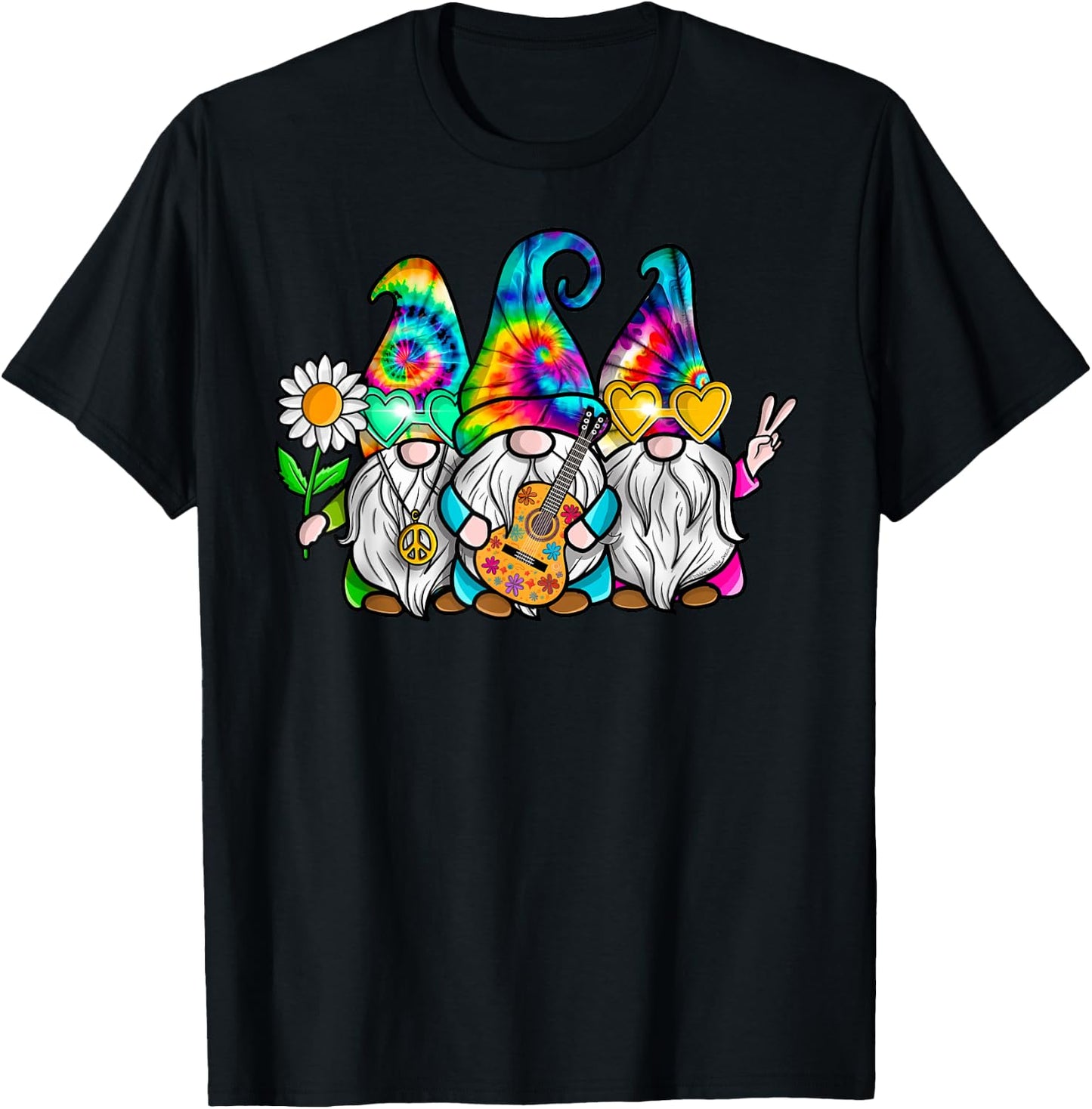 Hippie Gnomes Tie Dye Peace Love Peace Sign 60s 70s Hippie T-Shirt - T-Shirt | Black