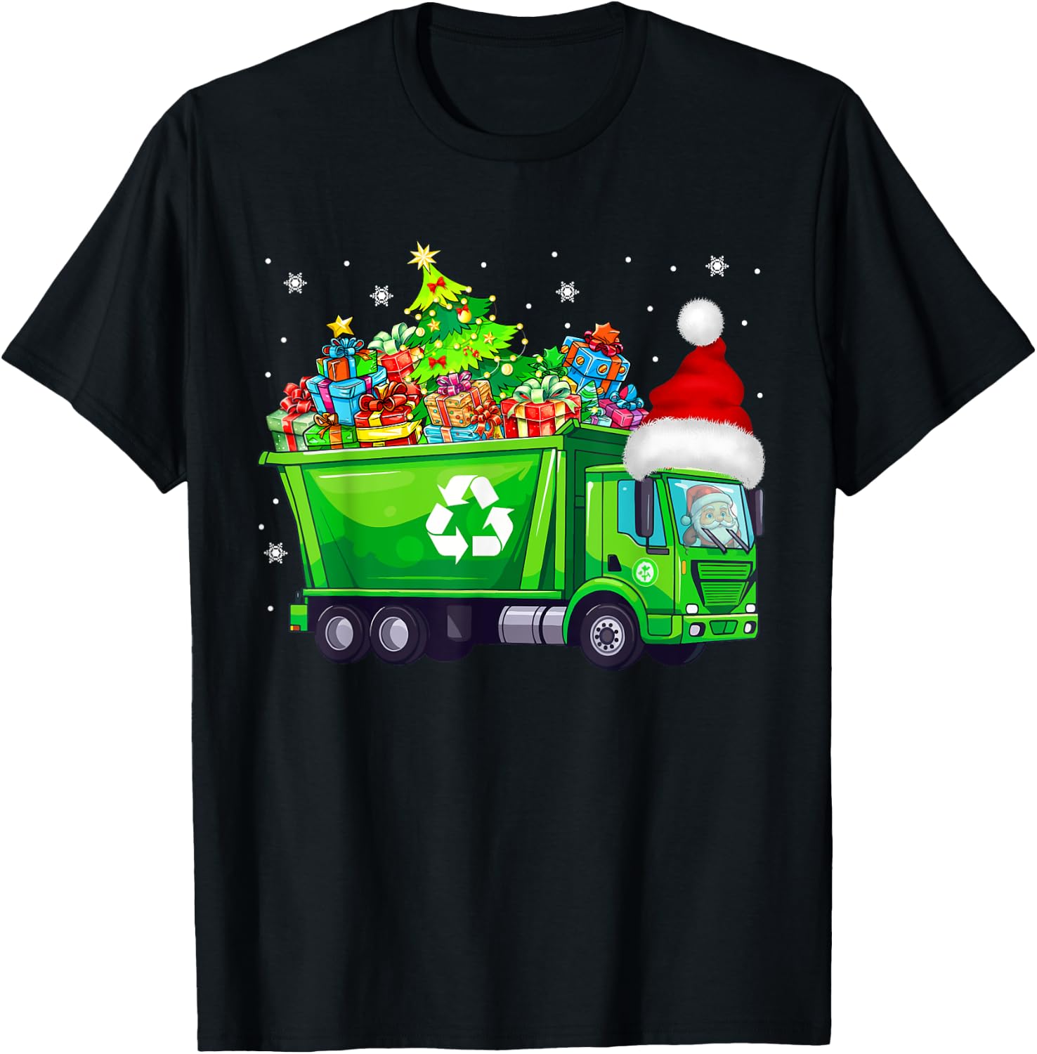 Santa Garbage Truck Carrying Christmas Tree Xmas Driver T-Shirt - T-Shirt | Black