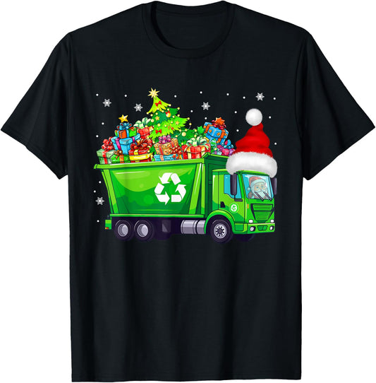 Santa Garbage Truck Carrying Christmas Tree Xmas Driver T-Shirt - T-Shirt | Black