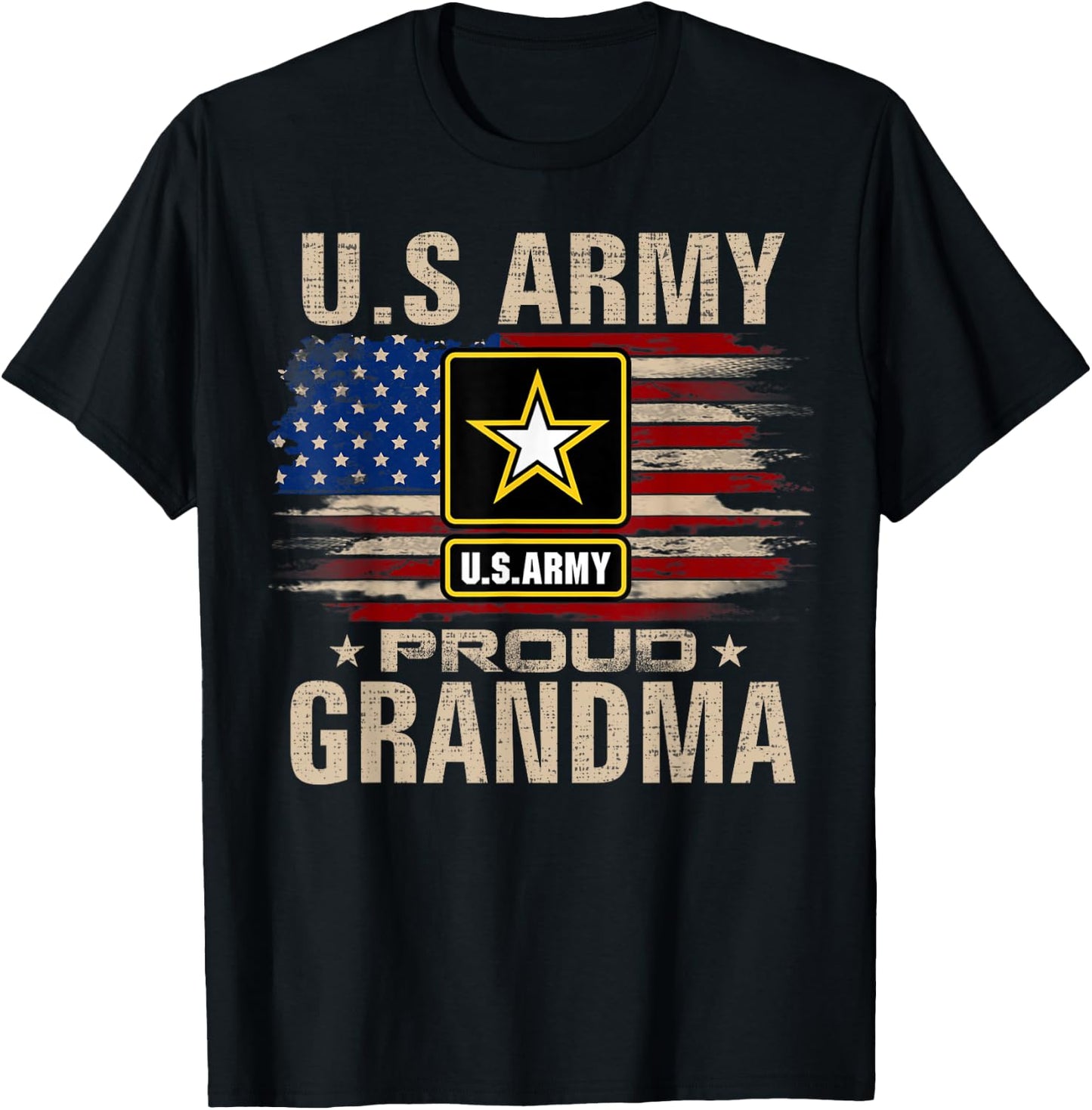 Vintage U.S Army Proud Grandma With American Flag T-Shirt - T-Shirt | Black